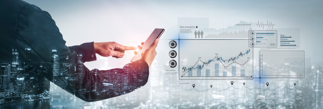 High-tech data visualization dashboard for analytics and performance tracking, including data visualization, trend, data report, and data chart. Vouch