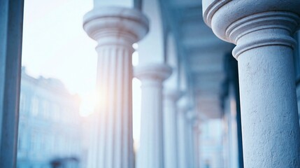 Obraz premium Classical Architecture Stone Columns Exterior Building Facade Sunlight Architecture Detail
