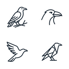 Naklejka premium Four Different Bird Line Drawings.