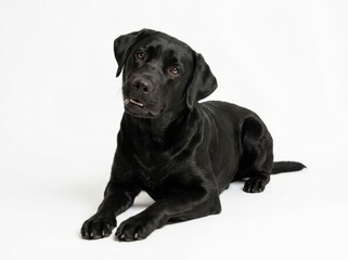 Obraz premium Affectionate Black Labrador Retriever on White Background