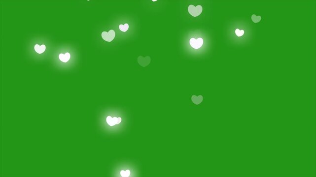 Floating Heart Particles Animation, Glowing Love Hearts Overlay, Romantic Bokeh Heart Effect, Green Screen Chroma Key