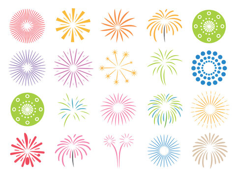 Colecci&oacute;n de fuegos artificiales coloridos para celebraciones festivas