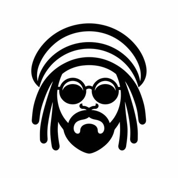 Black and white illustration of a man with dreadlocks and sunglasses.