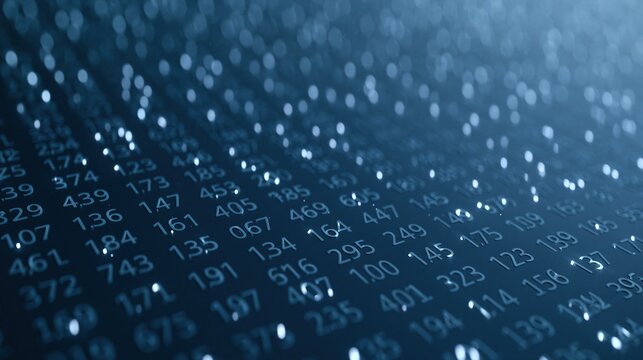 Abstract digital data stream with glowing numbers and code, representing finance, technology, and big data