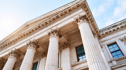 Obraz premium Majestic Neoclassical Architecture with Grand Columns and Ornate Details Under a Clear Sky