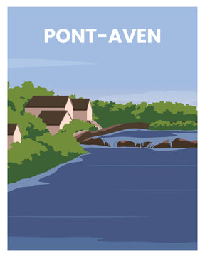 landscape view with house and river. vector illustration with flat style.