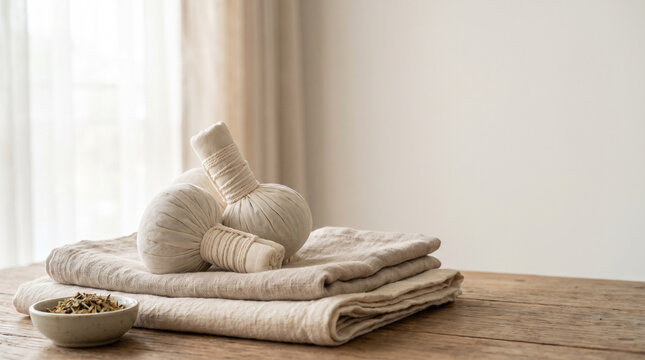 Thai Herbal Compress Balls on Natural Linen