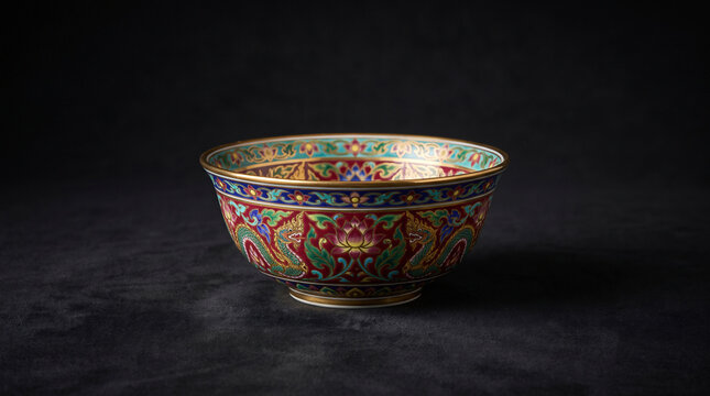 Ornate Thai Benjarong Porcelain Bowl