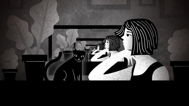 woman experiencing deja vu through an infinite repeating image