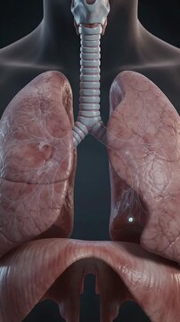 Anatomical 3D rendering of human lungs and trachea in a clinical dark style