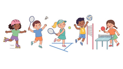 Fototapeta premium Energetic children engaging in various sports and recreational activities in a lively playground setting