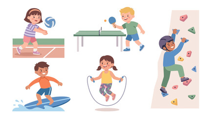 Fototapeta premium Children engaging in various indoor and outdoor recreational activities emphasizing active play and physical development