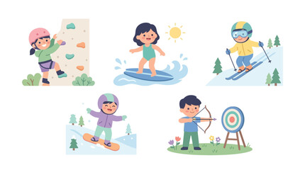 Fototapeta premium Children Engaged in Various Outdoor and Adventure Activities on a Bright Day