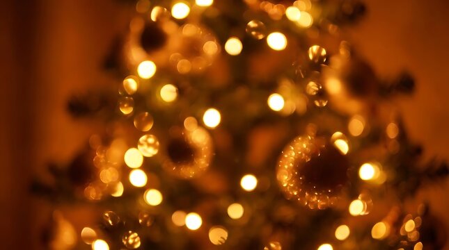 Golden bokeh background of festive holiday fairy lights.
