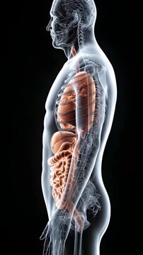 Detailed Human Digestive System Anatomy Illustration on Transparent Background