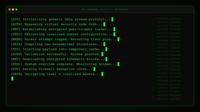 Encrypted System Terminal Hacking Console Animation.