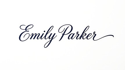 Fototapeta premium A beautifully scripted cursive name, 'Emily Parker,' elegantly presented in dark ink, evokes a sense of personal touch and refined identity suitable for branding or custom stationery needs