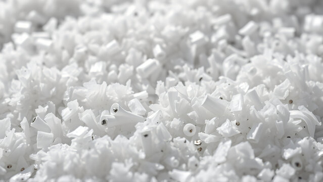 Recycled polypropylene flakes texture with soft depth and monochrome