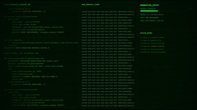 Root Exploit Script Firewall Breach Data Extraction Animation.