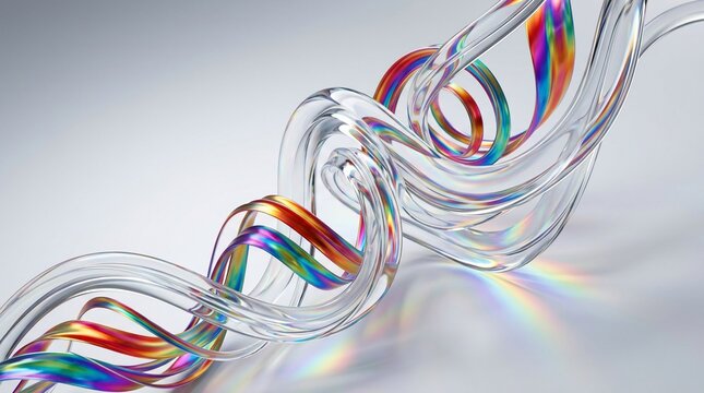 Abstract swirling clear fluid with vibrant rainbow spectrum flowing through it
