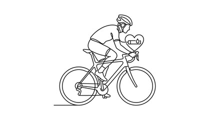 Obraz premium Continuous one line drawing of a cyclist with a heart shape representing healthy cardio activity.