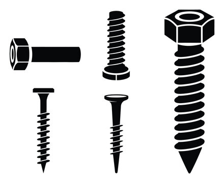 Colecci&oacute;n de diversos tornillos y pernos met&aacute;licos en blanco y negro