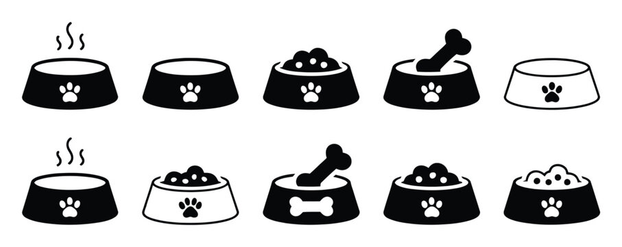 Conjunto de cuencos para comida de mascotas con huellas y huesos