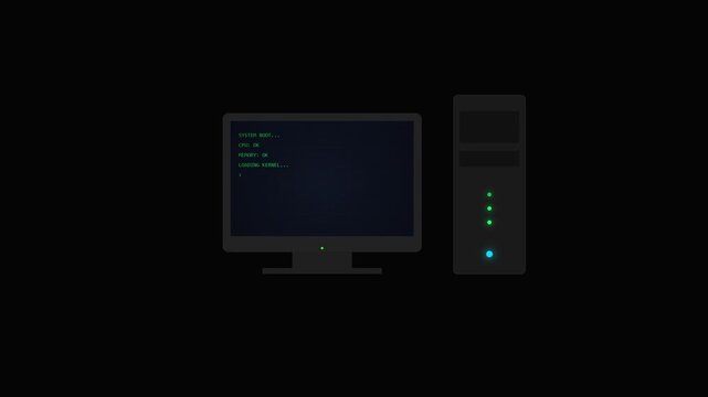 Animated Desktop PC Boot Up and Shut Down Loop with System Messages