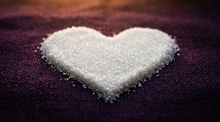 Obraz premium Sugar heart shape on purple fabric romantic valentine's day concept
