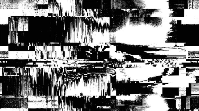 Abstract digital glitch texture with distorted scanline noise and corrupted data effect isolated on white background