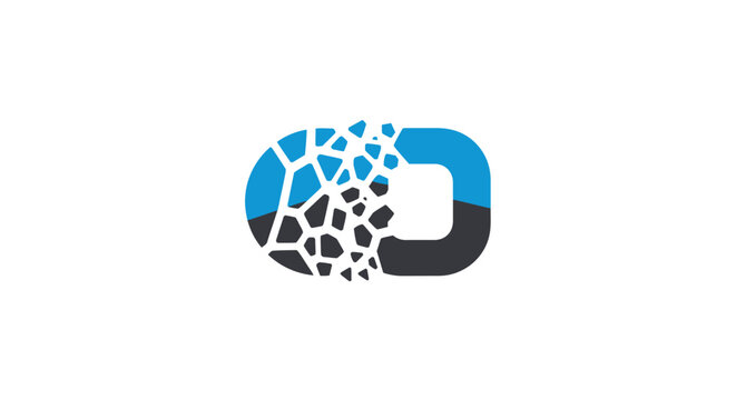 A modern abstract letter shape with a geometric shattered effect on white background
