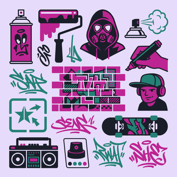Urban Street Art Graffiti Sticker Collection Illustration