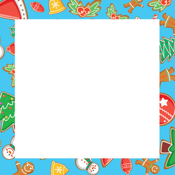 Festive Holiday Gingerbread Cookie Frame with Central White Copy Space