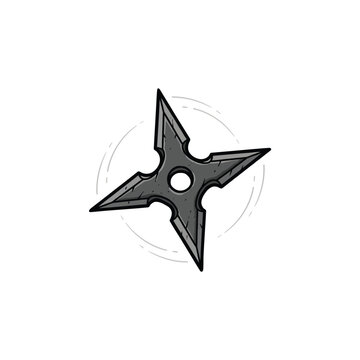 Classic Metallic Shuriken With Sharp Blades And Central Hole Featuring Circular Motion Lines For A Spinning Effect High Quality Gray Scale Vector Illustration