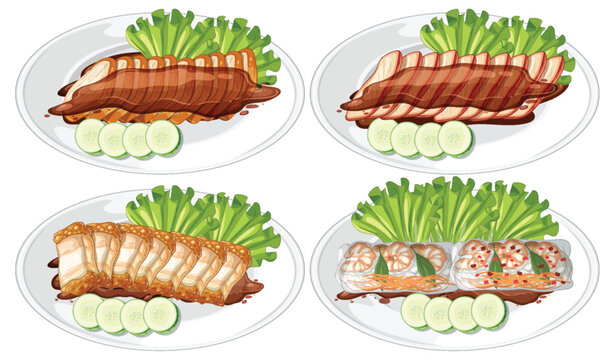Assorted Sliced Meat Platters with Fresh Vegetables and Cucumbers