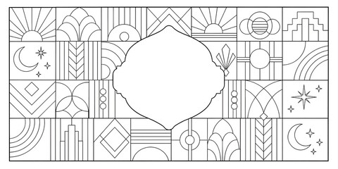 Fototapeta premium Art Deco Geometric Pattern Frame with Minimalist Line Art Design for Elegant Decorative Borders and Elegant Stationery Background