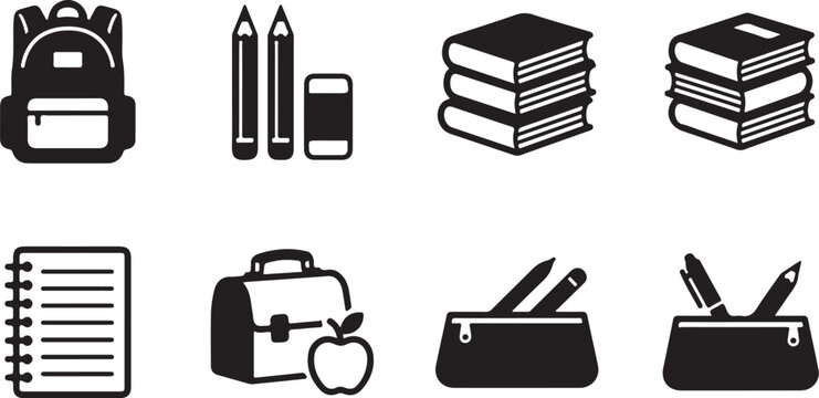 Flat icons set of school and study supplies Vector