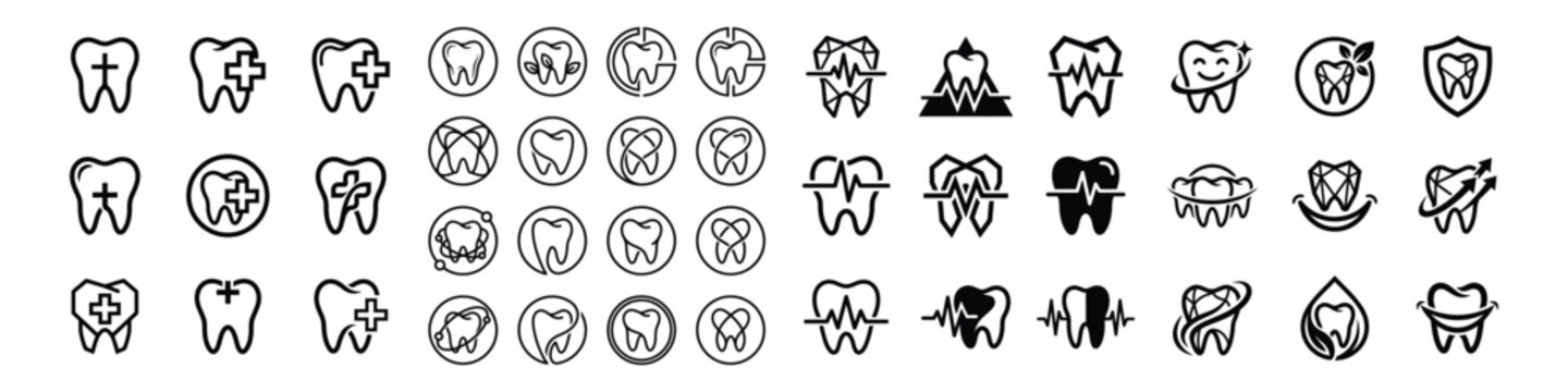 Dental Care Line Icons Set Vector Tooth Protection and Dentistry Symbols