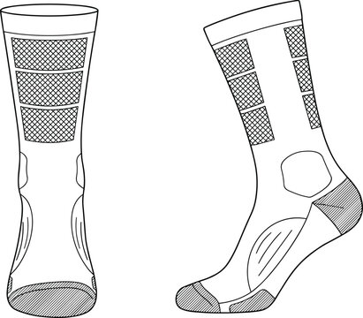 WebAthletic sock design drawing with reinforced heel, toe, and ergonomic performance features