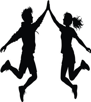 Celebrating friendship day joyful friends high five in silhouette