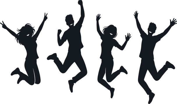 Celebrating friendship day joyful friends jumping in silhouette perfect for cards