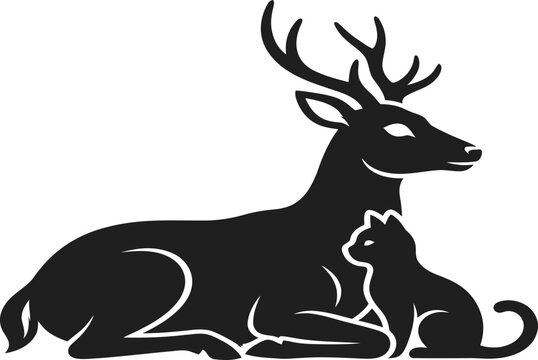 Friendship day deer and cat silhouette a symbol of animal bonds