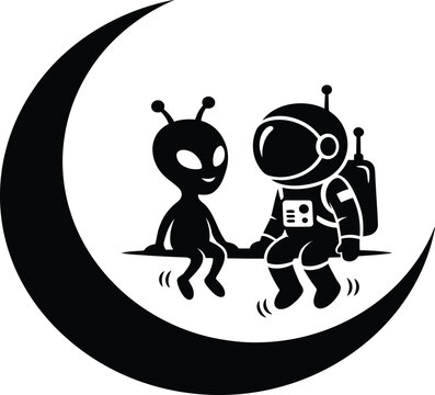 Friendship day alien and astronaut buddies on the moon a celebration