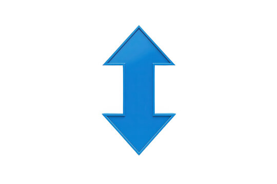 Blue vertical double arrow showing up and down direction, resize, transfer, and navigation concept on transparent background