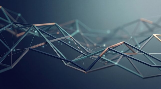 Abstract geometric background with connected lines and nodes forming a network structure, polygonal wireframe design representing connectivity, blockchain technology and big dat...