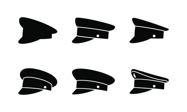 Set of uniform cap icons for various professions and military personnel.