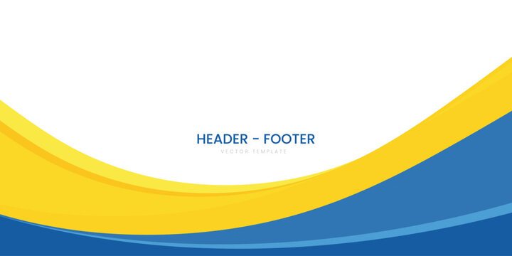 Modern header footer vector template featuring blue and yellow abstract wavy shapes, ideal for business presentations