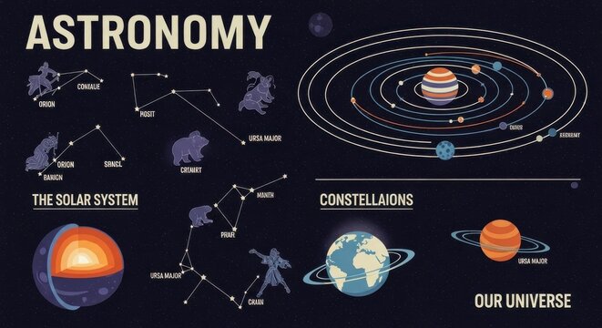 Astronomy Constellations and Solar System Planets Educational Infographic
