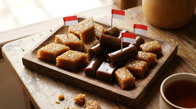 Traditional Wajik and Dodol Snacks with Flag Decoration