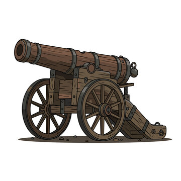 Historic wooden cannon on wheels outdoor